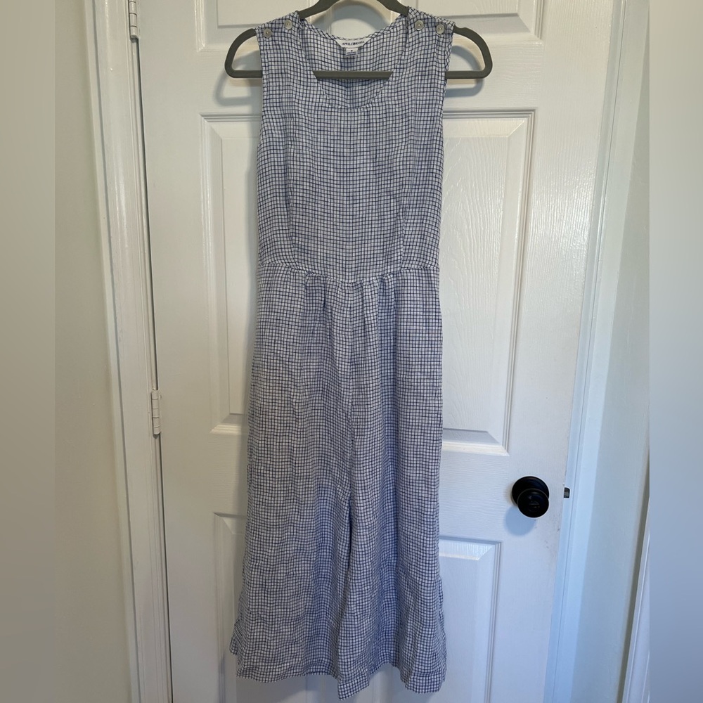 April Cornell sleeveless, wide-leg, light-colored gingham jumpsuit Cottage Core